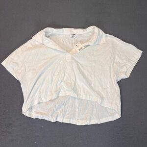 Cotton On Womens Sz Lg Ryan Polo Cropped Shirt White‎ Buttonless 100% Cotton NWI